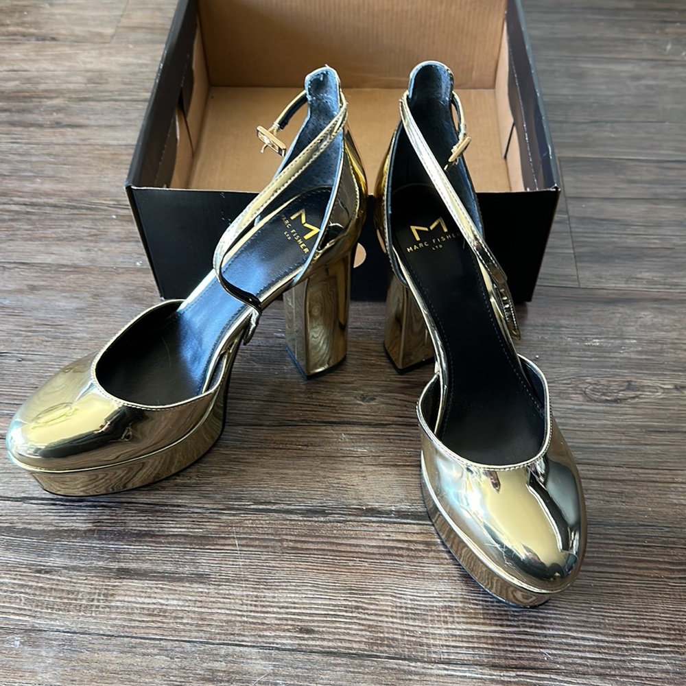 Marc Fisher Chunky Gold Heels